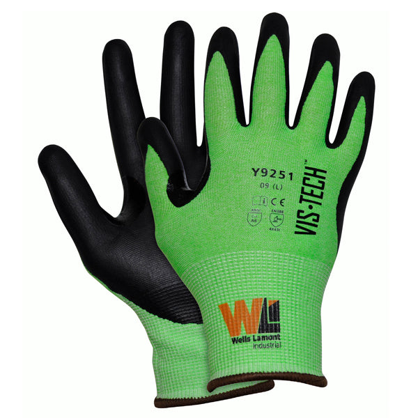Vis-Tech Hi-Visibility Cut Resistant ANSI A6 Cut 18 Gauge Gloves